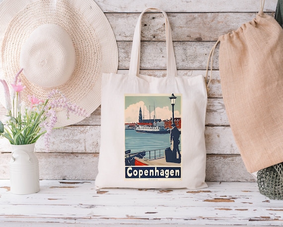 Copenhagen Denmark Retro Vintage Travel Poster Cotton Tote Bag Gift Etsy Canada