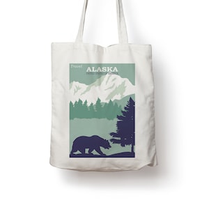 Bolsa de algodón con póster de viaje vintage de Alaska, EE. UU.