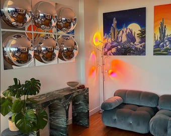 Juego de seis (6) láminas decorativas de pared con burbujas cromadas de los años sesenta