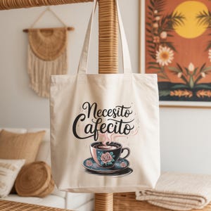 Necesito Cafecito Tote Bag, Latina Coffee Lover Gift, Puerto Rican Cultural Pride Tote, Funny Hispanic Coffee Shopping Bag for Women