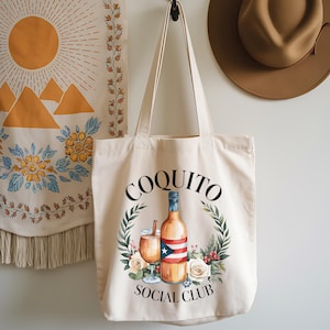 Coquito Social Club Tote Bag, Cute Latina Christmas Gift, Puerto Rican Holiday Tote, Christmas Cultural Pride Book Tote Bag for Women