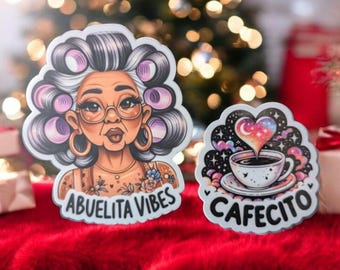 Abuelita Vibes - Cute Spanish Sticker - Latina Power Waterproof Sticker - Cafecito y Chisme Sticker - Bookmark or Craft Gift Calcomania