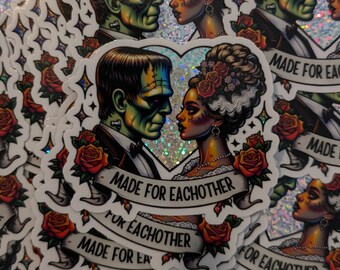 Frankenstein And Bride Die Cut Stickers Set Notebook Laptop WaterBottle Sticker