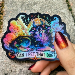 Pegatina holográfica impermeable de perro demonio de tres cabezas mítico - Pegatina de fantasía para streamers de Twitch - Regalo para gamers
