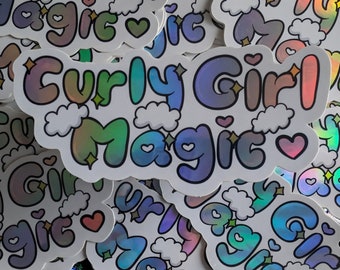 Curly Girl Magic Waterproof Holographic Sticker - Girly Stickers for Scrapbook Laptop Tumbler Water bottle - Calcomania