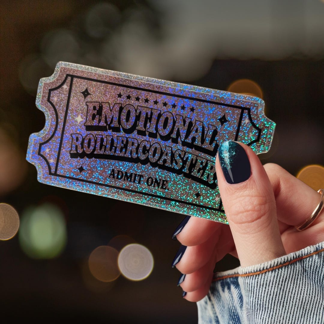 Fun Ticket Sticker Funny Emotional Rollercoaster Ticket - Pink Glitter Holographic Funny ...