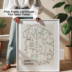 Aroma de Mujer – Afro-Latina Line Portrait | Curly Hair Woman Art | Minimalist Digital Download for Empowering Home Decor