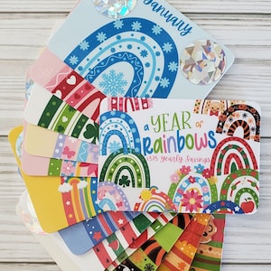 12 months mini rainbow scratch off savings challenge//Budget//savings challenge//cash stuffing//scratch off