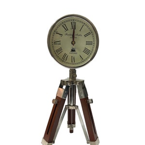 Nautical Clock, Tabletop Clock, Clock with Wooden Base, Adjustable Tripod Stand, Home & Office Decor