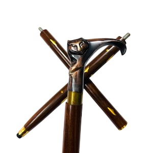 Walking Stick For Men / Cat Brass Handle Cane / Victorian Walking Stick / Jogging Walking Stick / Three Fold Stick / Unique Handle Cane