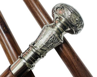 Nautical Style Wooden Walking Cane with Silver Handle – Handcrafted Gentleman’s Walking Stick
