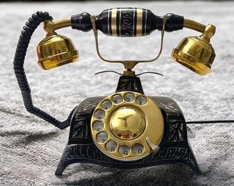 Brass & Black Rotary Telephone – Nautical Style Decorative Phone
