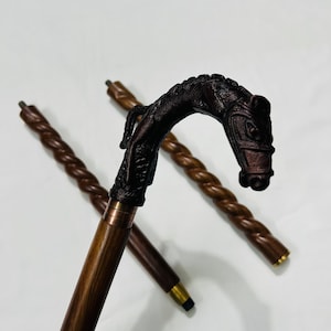 Horse Head Handle, Wooden Walking Stick, Spiral Wooden Cane, Designer Handle Stick, Horse Walking Stick For Best Gift
