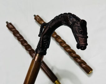Carved Horse Handle Walking Cane | Classic Wooden Walking Stick | Gentleman’s Gift