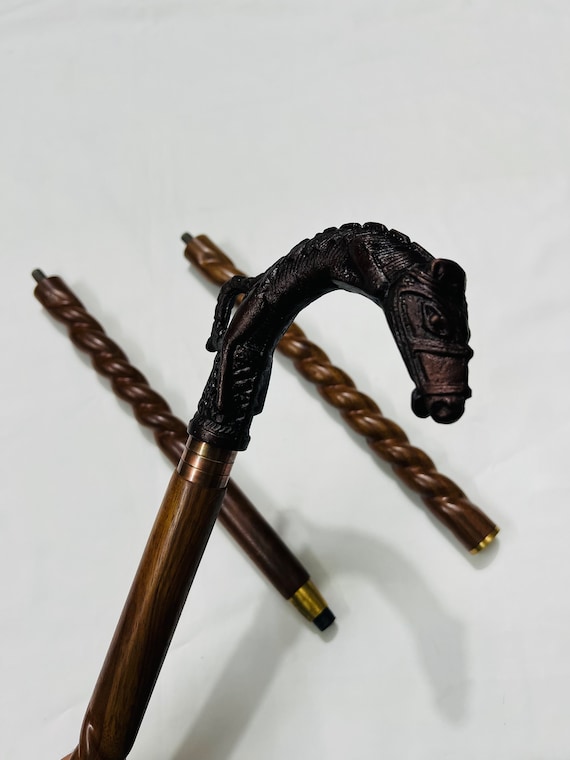 Carved Horse Handle Walking Cane | Classic Wooden Walking Stick | Gentleman’s Gift
