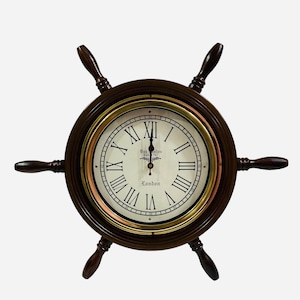 18'' Nautical Wooden Ship Wheel Clock | Wall Clock | Maritime Wooden Clock | Home Clock | Office Clock For Decor