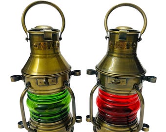 Lámpara de aceite náutica: Farol de barco marítimo rojo y verde