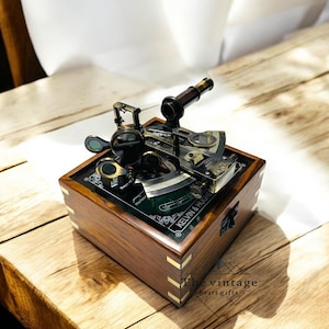 Brass Sextant: Kelvin & Hughes Marine Astrolabe with Wooden Box