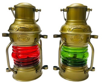 Faroles náuticos con forma de ancla – Juego decorativo de cristal rojo y verde