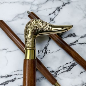 Brass Walking Stick, Duck Handle Cane, Classic Wooden Walking Stick, Wooden Art Stick Cane For Gentlemen Gift