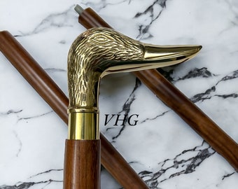Bastone da passeggio con impugnatura a forma di anatra in ottone: classico bastone in legno, regalo per gentiluomo.