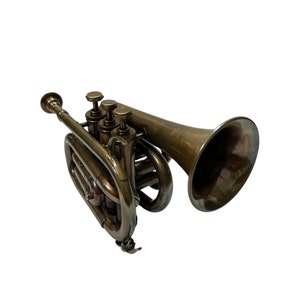 Nautical Brass Bugle Trumpet: 3 Valve Musical Horn, Tabletop Decor