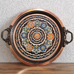 Copper Tray Multicoloured Serving Board with Handles