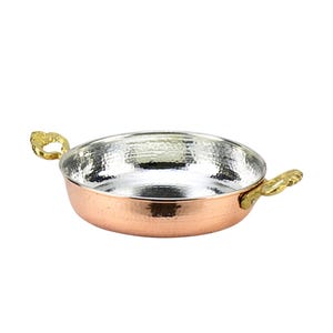 Hammered Copper Pan 100% Pure THICK Copper with Brass Handles