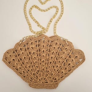 Raffia Bag Brown Seashell Crochet Bag Small Size Straw Bag