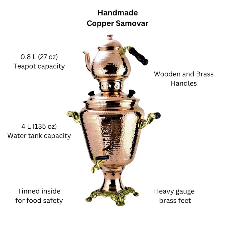 Samver Tea Copper Coal Samovar Turkish Tea Maker Made by THICK Copper - Etsy