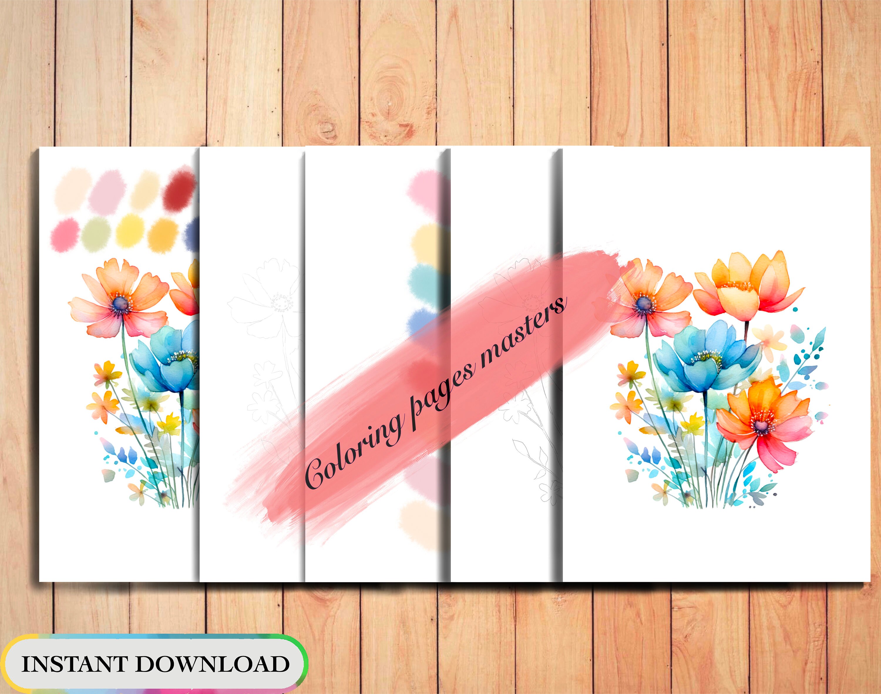 Watercolor Flowers Coloring Page Book for Adults and Kids-instant ...