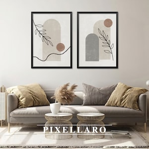 Geometric Floral Bundle of 2 Printable Art | Japandi & Wabi Sabi Wall Art, Modern Print Set, Scandinavian Poster Set | Digital Download