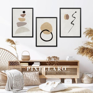 Abstract Zen Set of 3 Printable Art | Japandi Wall Art, Black White Art Prints, Modern Print Set, Scandinavian Poster Set | Digital Download
