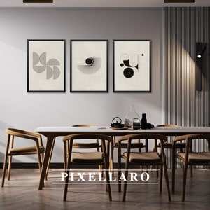Bauhaus Minimalist Set of 3 Printable Art | Japandi & Wabi Sabi Wall Art, Boho Print Set, Scandinavian Poster Set, Black and White