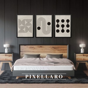 Bauhaus Abstract Set of 3 Printable Art | Japandi & Wabi Sabi Wall Art, Boho Print Set, Scandinavian Poster Set | Digital Download