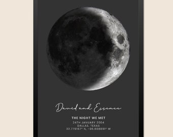 Lámina personalizada con fases lunares / Regalo de aniversario para parejas (Descarga digital)