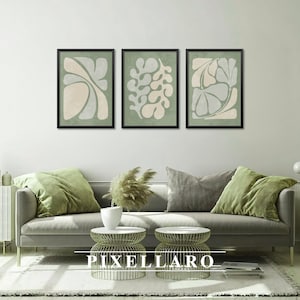 Japandi Green Plants Set of 3 Printable Art | Japandi & Wabi Sabi Wall Art, Boho Print Set, Scandinavian Poster Set