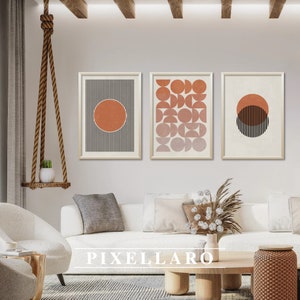 Bauhaus Japandi Terracotta Abstract Set of 3 Printable Art | Japandi & Wabi Sabi Wall Art, Modern Print Set, Scandinavian Poster Set