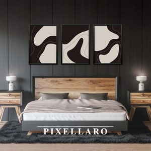 Abstract Pebble Set of 3 Printable Art | Japandi Wall Art, Black White Print, Modern Print Set, Scandinavian Poster Set | Digital Download