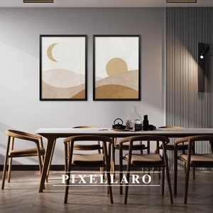 Sun Moon Print, Set of 2 Prints | Japandi & Wabi Sabi Wall Art, Minimalist Decor, Scandinavian Poster Set | Digital Download