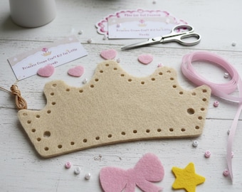 Kit de costura de corona de princesa para niños - Tiara de fieltro hecha a mano - Actividad de bordado para principiantes - Juguete educativo Montessori para niñas