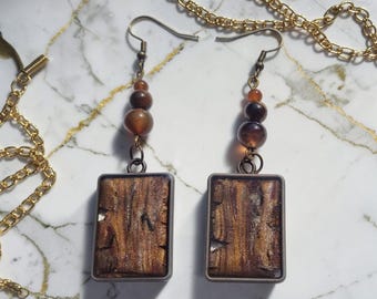 Wood look statement earrings