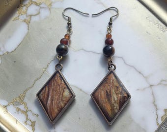 Wood look statement earrings