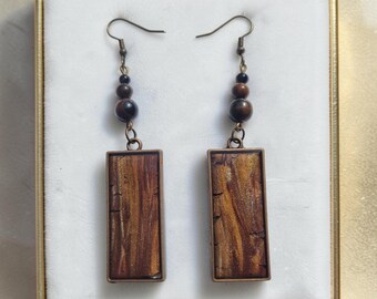 Wood look statement earrings