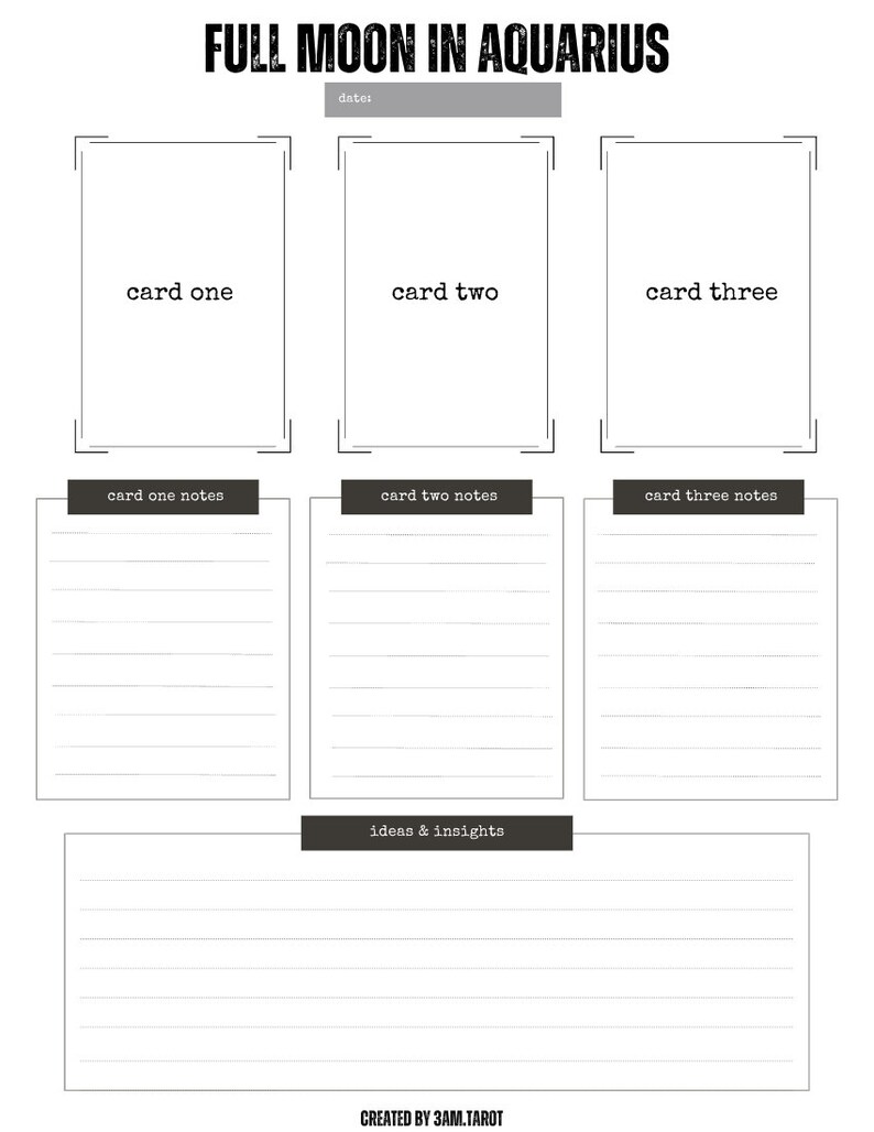 Full Moon Tarot Card Spread Worksheets | Printable Tarot Spreads | Full ...