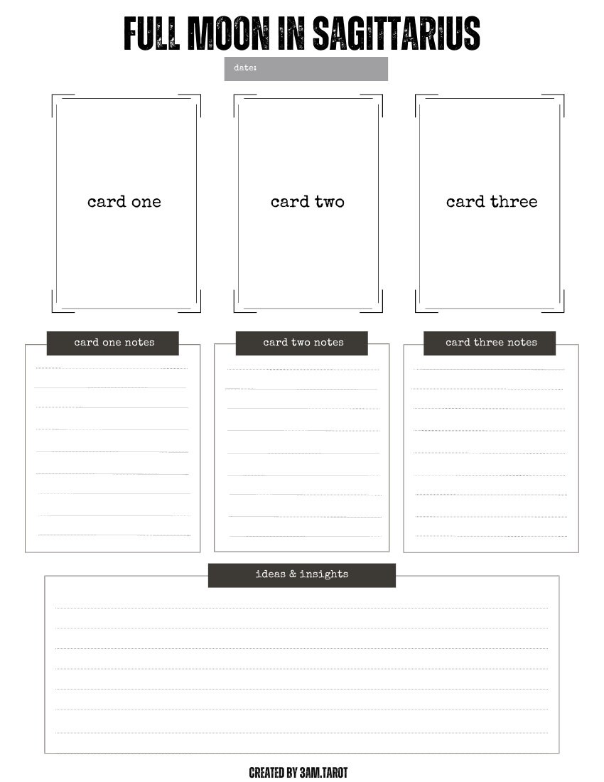 Full Moon Tarot Card Spread Worksheets | Printable Tarot Spreads | Full ...