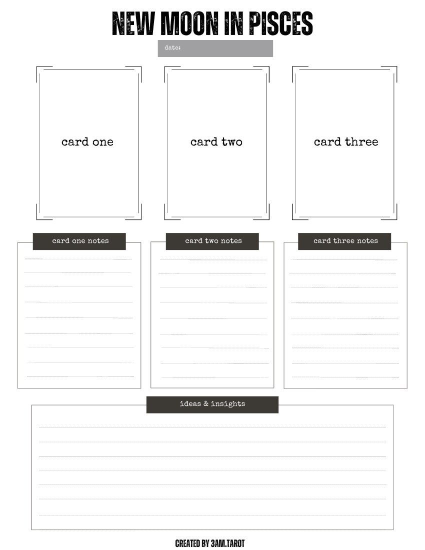 New Moon Tarot Card Spread Worksheets | Printable Tarot Spreads | New ...