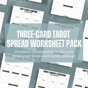 fogli di lavoro stampabili a tre carte dei tarocchi / diario dei tarocchi / tracker di lettura dei tarocchi / spread dei tarocchi
