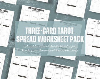 tarot printable three-card spread worksheets | tarot journal | tarot reading tracker | tarot spreads