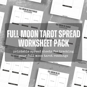 Fogli di lavoro per la diffusione delle carte dei tarocchi della luna piena / spread dei tarocchi stampabili / spread dei tarocchi della luna piena / spread dei tarocchi a tre carte